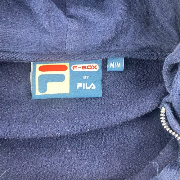 Vintage Fila Sweater F-Box Women Medium M Navy Blue Hoodie Full Zip Spell Out - Picture 4 of 11